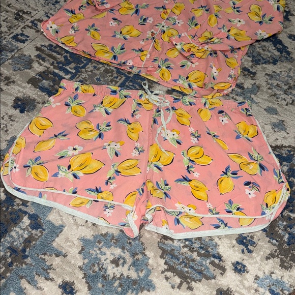 Pink Lemon Print Button-Up Shirt and shorts Set - Picture 3 of 7